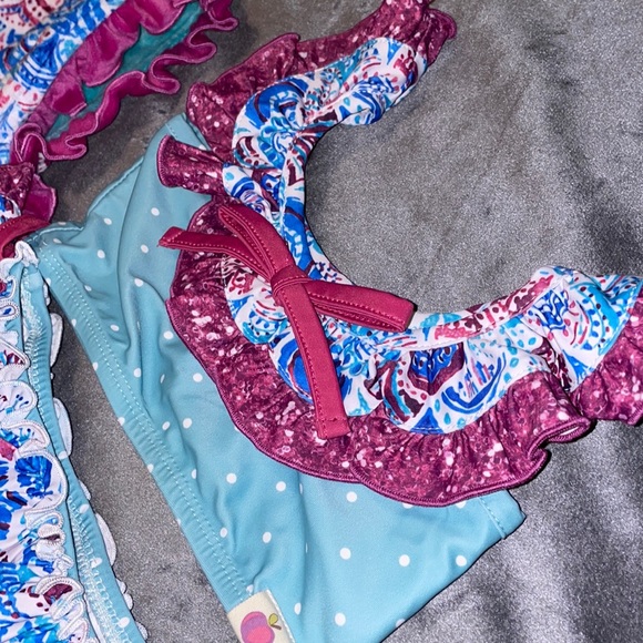 3 pc 2T Cheeky Plum Mermaid Cap Sleeve Bikini Swim Suit NWT & Cover So Cute!!! - Picture 5 of 15